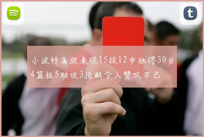小波特高效表现15投12中独得30分4篮板5助攻3抢断令人赞叹不已